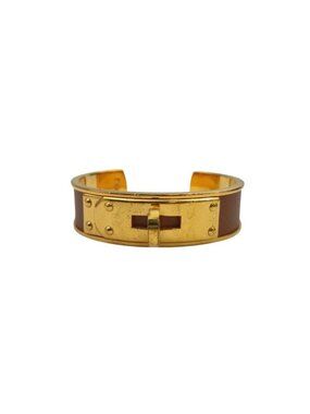Hermes Bangle Kelly Gold Brown Metal Leather Bracelet